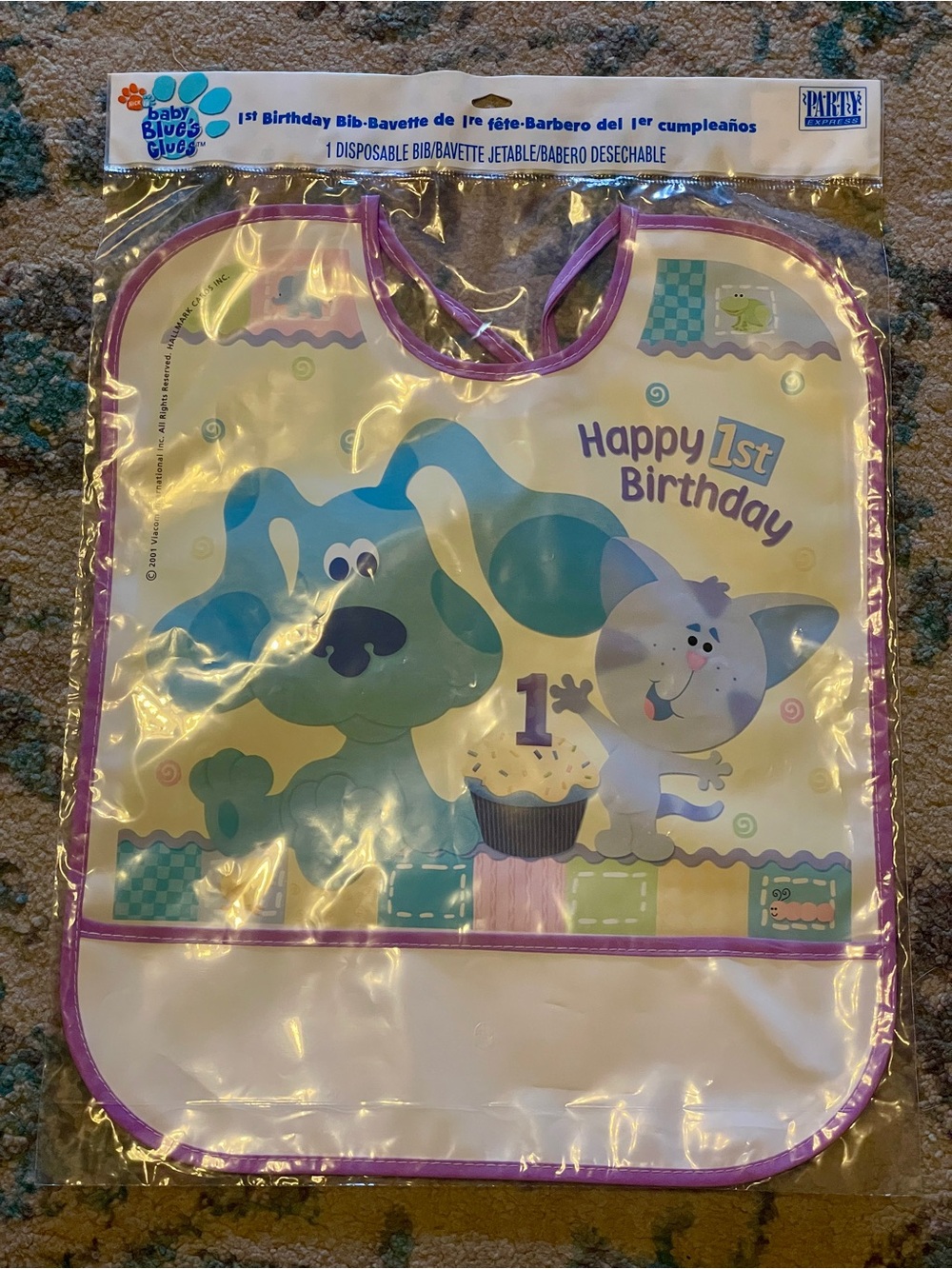 NOS Vintage Blue's Clues Happy 1st Birthday Disposable Bib 2001